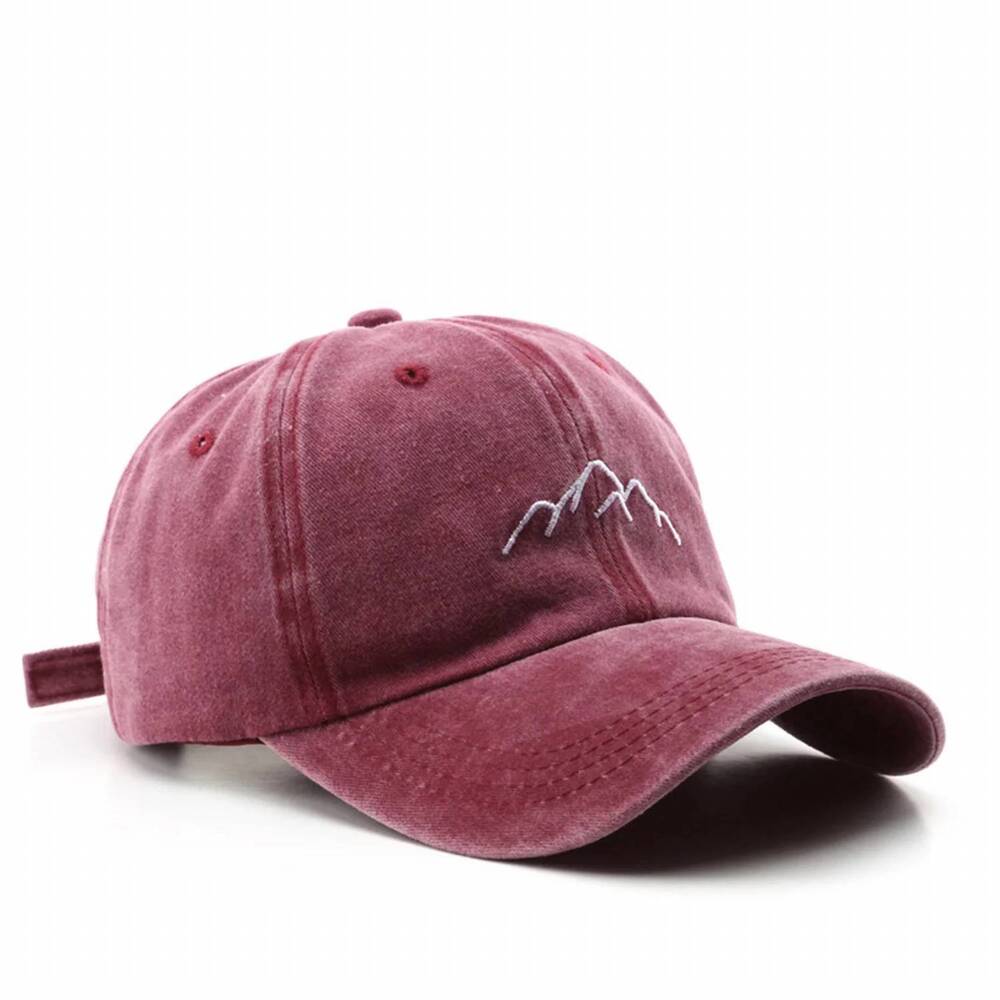 NEW ACCITY women's vintage washed distressed mountain embroidery cap in wine